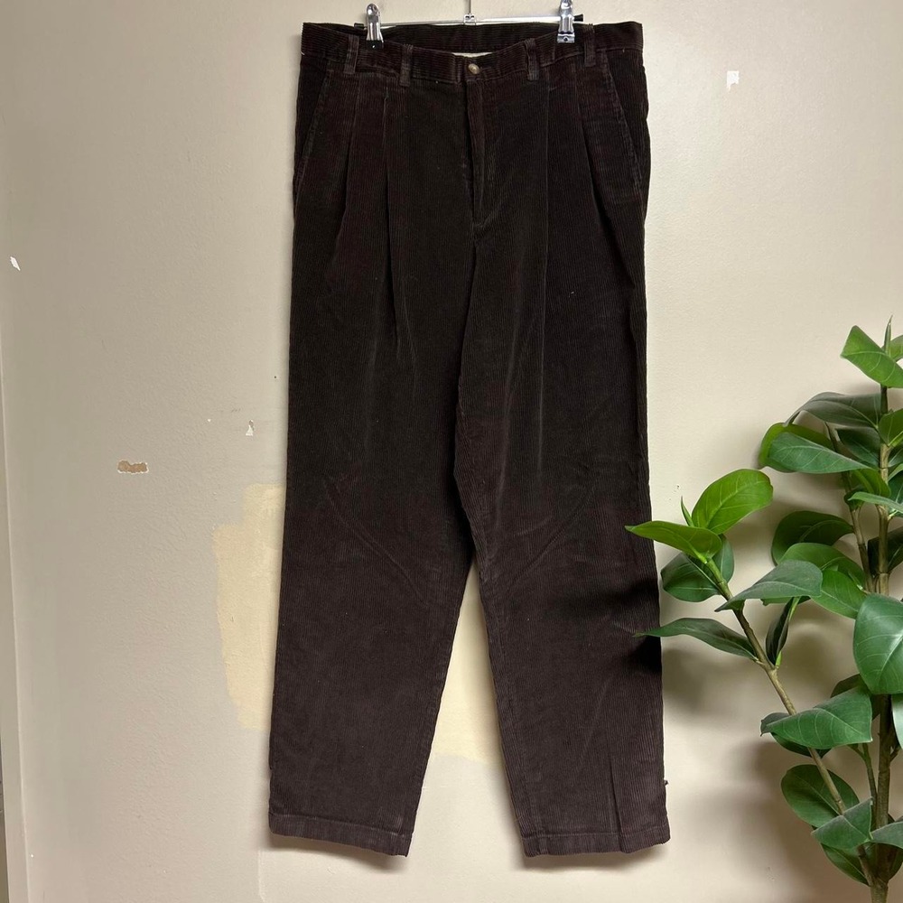 Vintage Croft & Barrow Brown Corduroy Pleated Wide Leg Pants Mens 34x31 90s